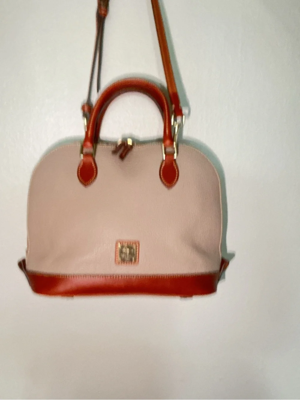 Dooney & Bourke Pebble Grain Zip Zip Dome Satchel - Oyster with British Tan Trim
